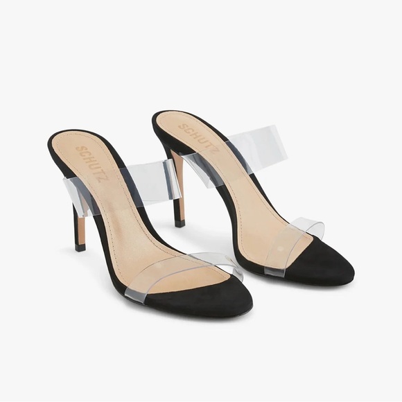 Schutz Black and Clear Ariella Women's Heels - Picture 1 of 3